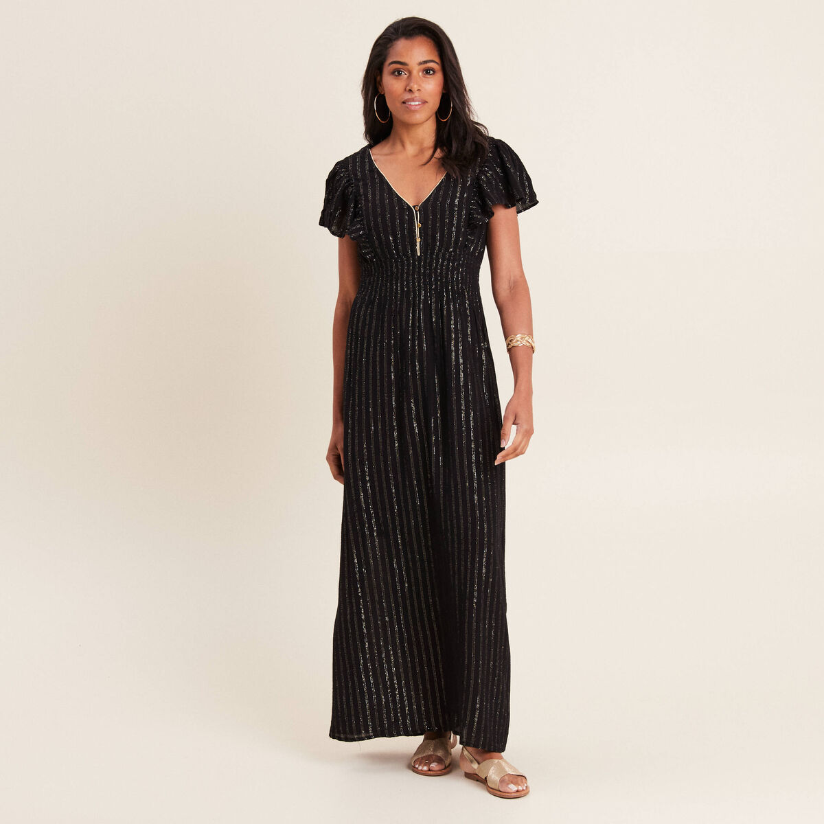 Robe longue droite fluide noir femme