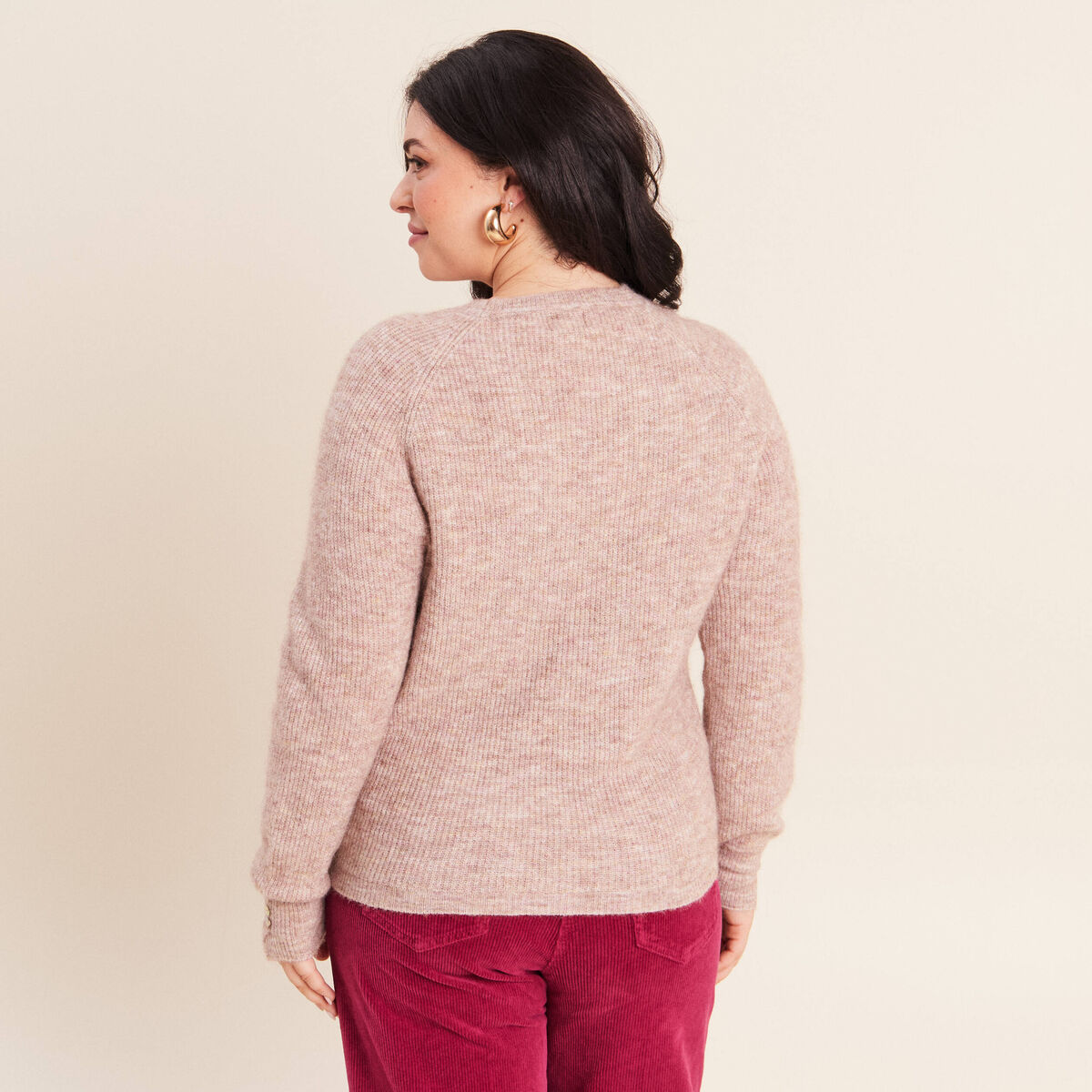 Pull col rond beige femme