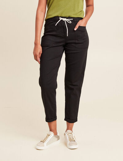 Pantalon coupe droite à coulisse noir femme