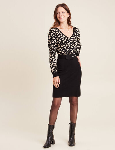 Robe tricot ajust&eacute;e 2-en-1 noir femme