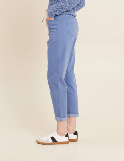 Pantalon coupe droite à coulisse bleu ciel femme