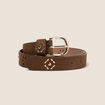 Ceinture fine aspect daim marron fonc&eacute; femme