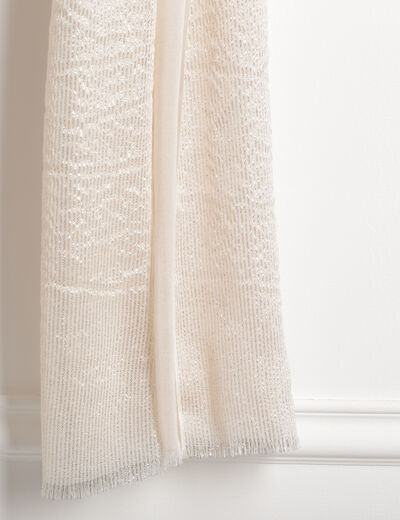 Foulard brillant à franges ecru femme