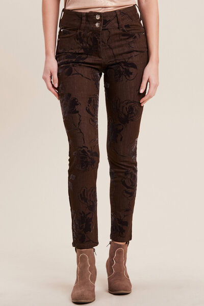 Jean ajusté taille standard marron femme