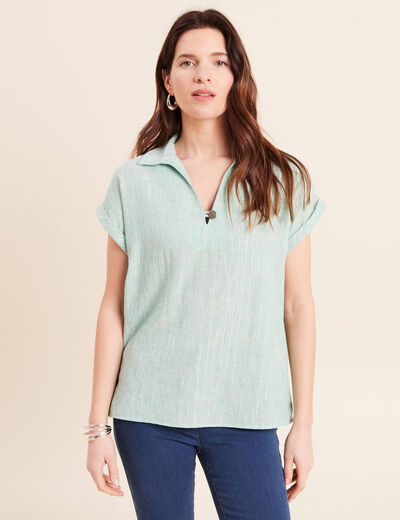Blouse manches courtes fluide vert menthe femme