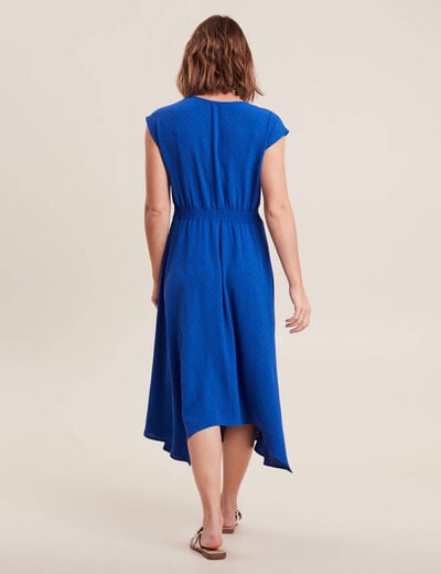 Robe évasée taille smockée bleu electrique femme