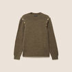 Pull col rond manches longues vert kaki femme
