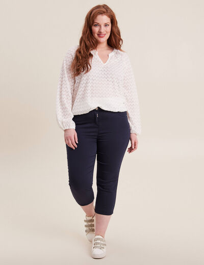 Pantacourt droit taille standard bleu marine femme