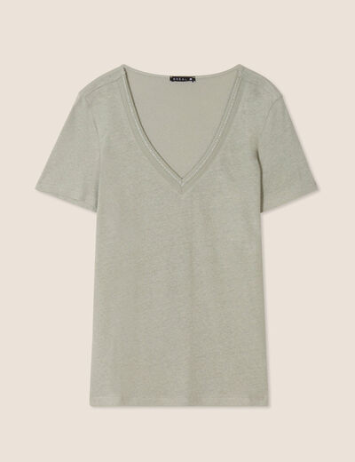 T-shirt manches courtes col en V vert clair femme