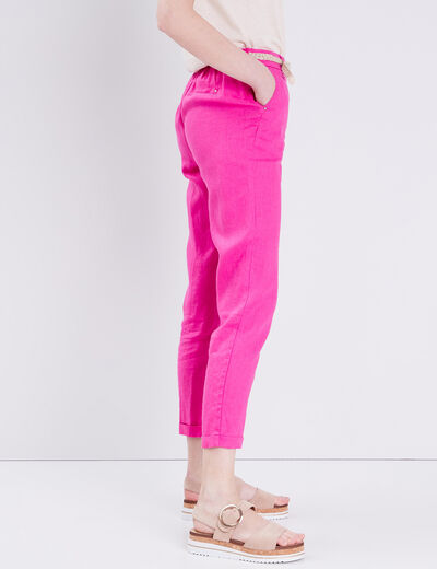 Pantalon chino taille basculée rose fushia femme