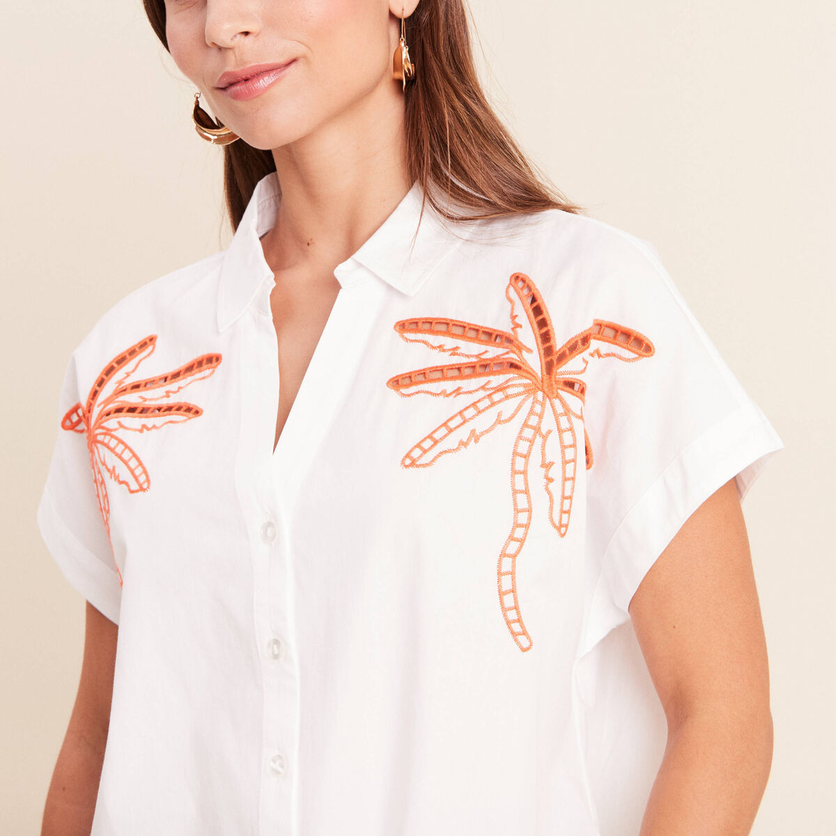 Chemise col chemise manches courtes blanc femme