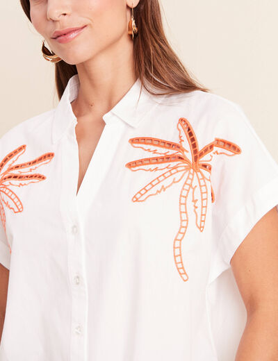 Chemise col chemise manches courtes blanc femme