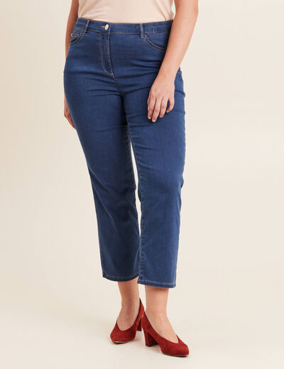 Jean droit taille haute 7/8ème denim double stone femme
