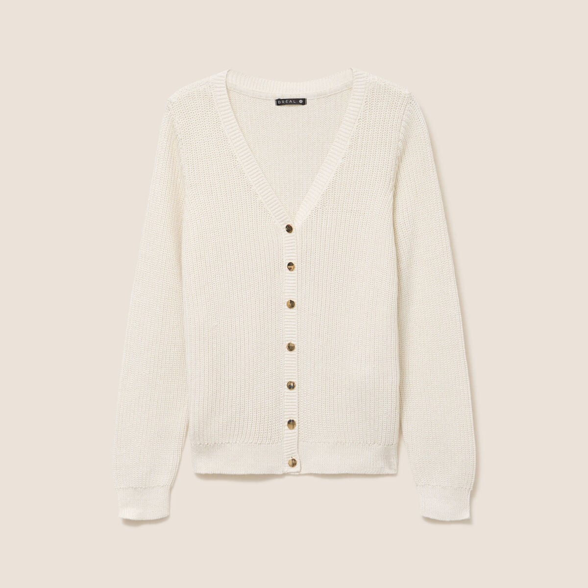 Gilet col v manches longues ecru femme