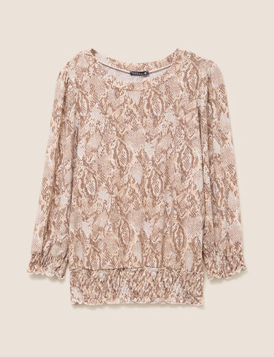 Blouse col rond manches 3/4 beige femme