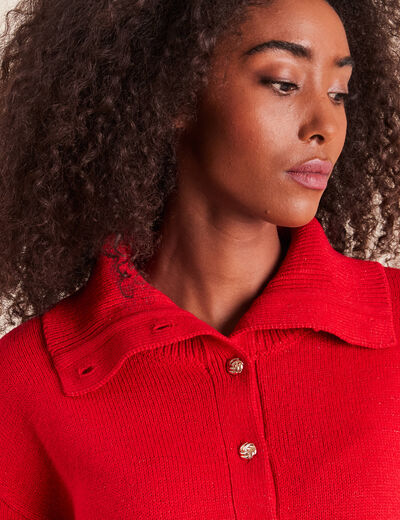 Pull col camionneur rouge femme