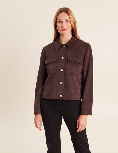 Veste doubl&eacute;e marron fonc&eacute; femme