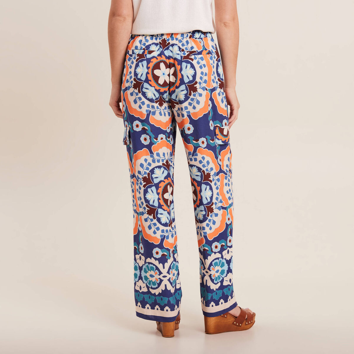 Pantalon large fluide bleu femme