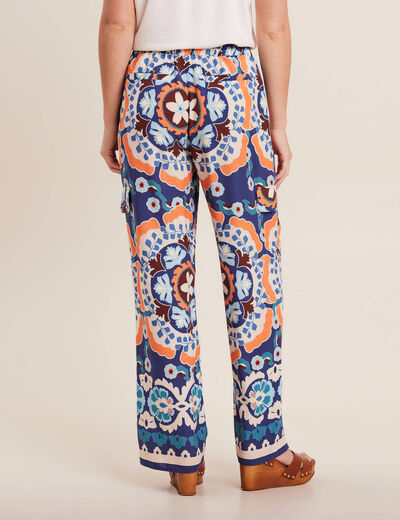Pantalon large fluide bleu femme