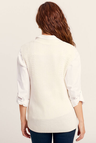 Pull sans manches clous ivoire femme