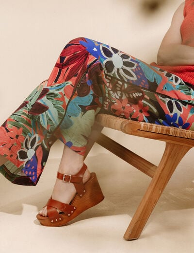 Pantalon large 7/8&egrave;me taille standard multicolore femme