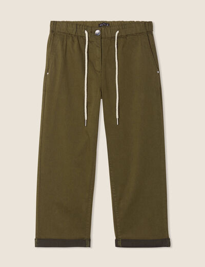 Pantacourt large taille haute vert olive femme