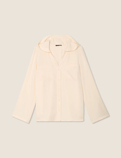 Blouse manches 3/4 à capuche ecru femme