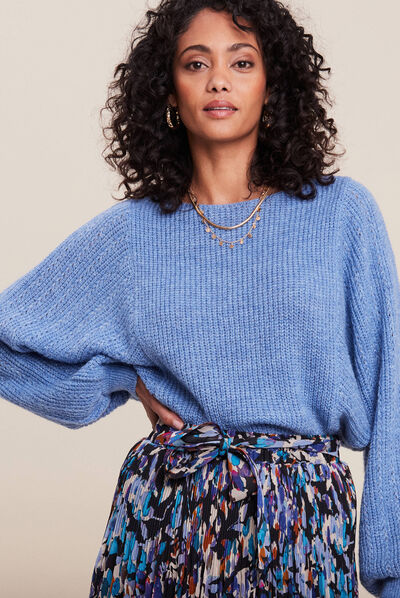Pull manches longues bleu femme