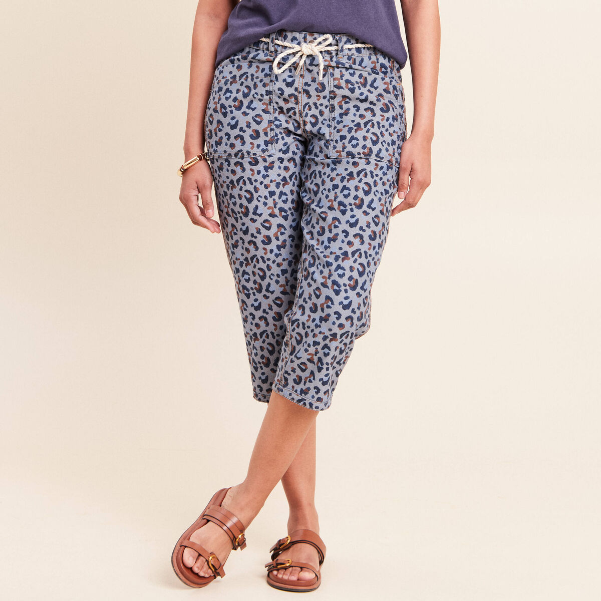 Pantacourt r&eacute;versible boyfriend bleu femme