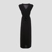 Robe longue droite ceinturée noir femme