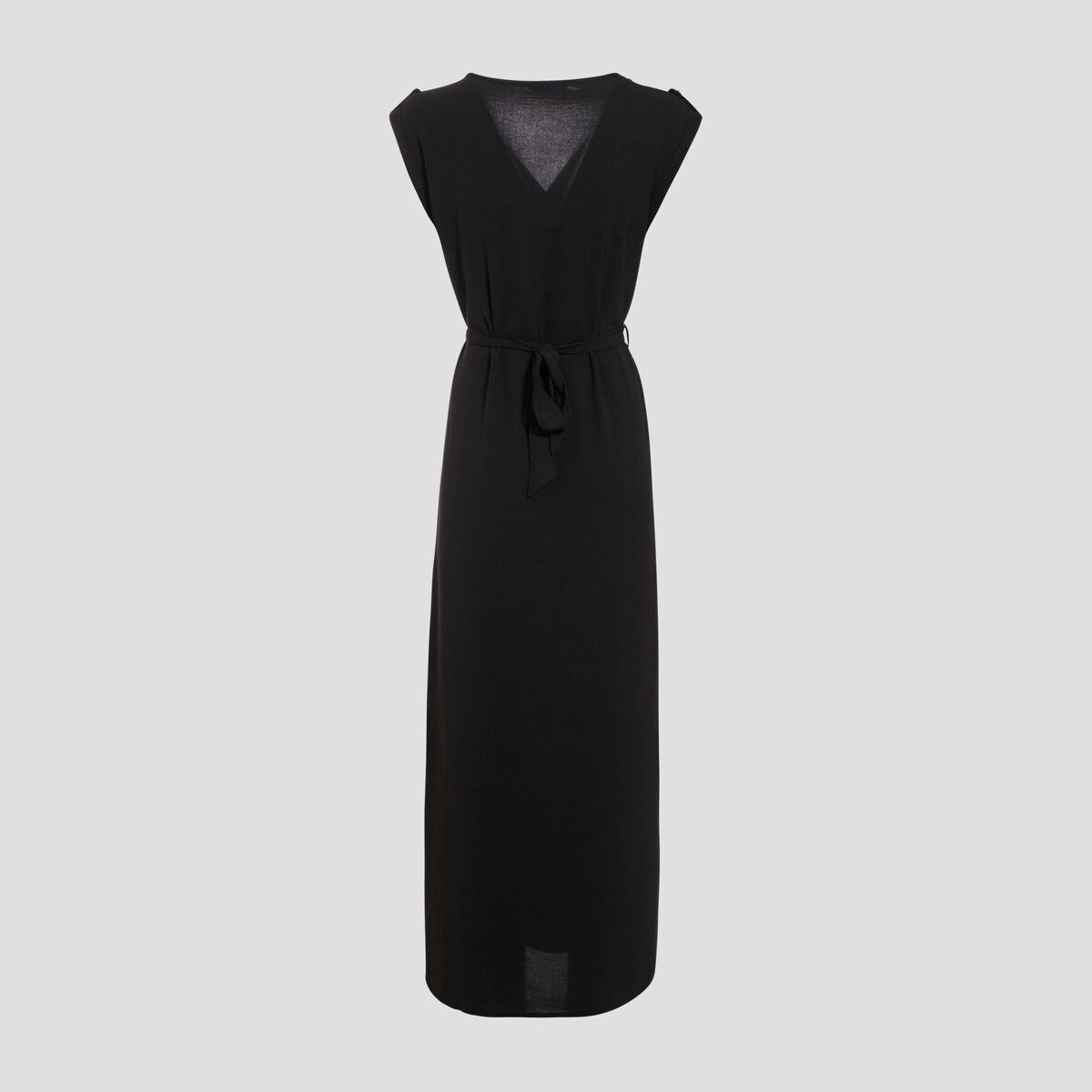 Robe longue droite ceinturée noir femme
