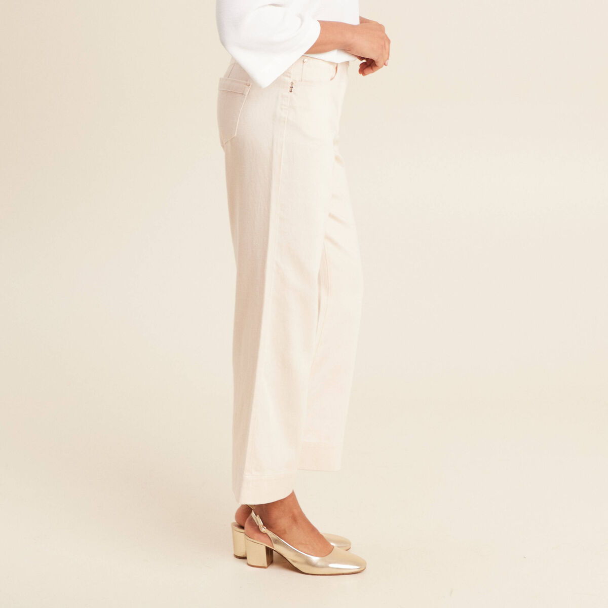 Pantalon large 7/8&egrave;me ivoire femme