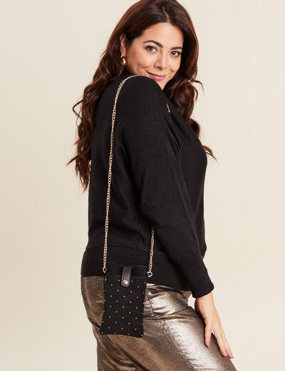 Coffret pochette t&eacute;l&eacute;phone clout&eacute;e noir femme