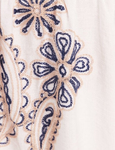 Robe courte &eacute;vas&eacute;e col tunisien brod&eacute;e bleu femme