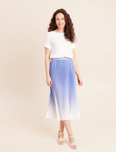 Jupe midi patineuse pliss&eacute;e bleu femme