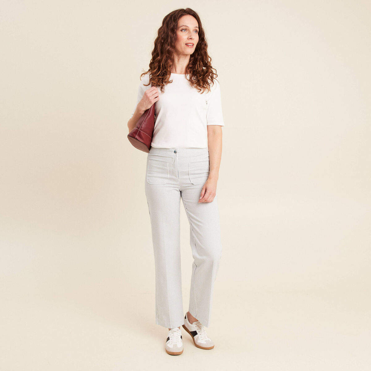 Pantalon droit taille haute blanc femme