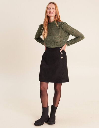 Jupe courte trap&egrave;ze aspect daim noir femme