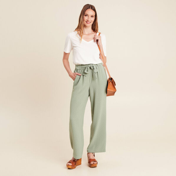 Pantalon flou droit 7/8ème vert clair femme