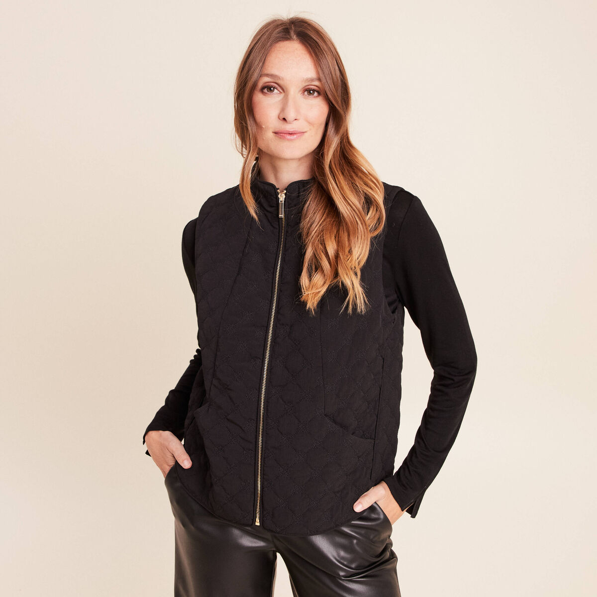 Manteau 3 en 1 col montant doubl&eacute; noir femme