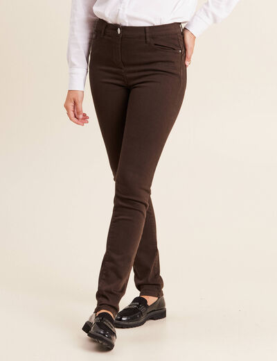 Jean magique ajusté taille standard marron foncé femme