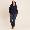 Pull droit col rond manches 3/4 bleu marine femme