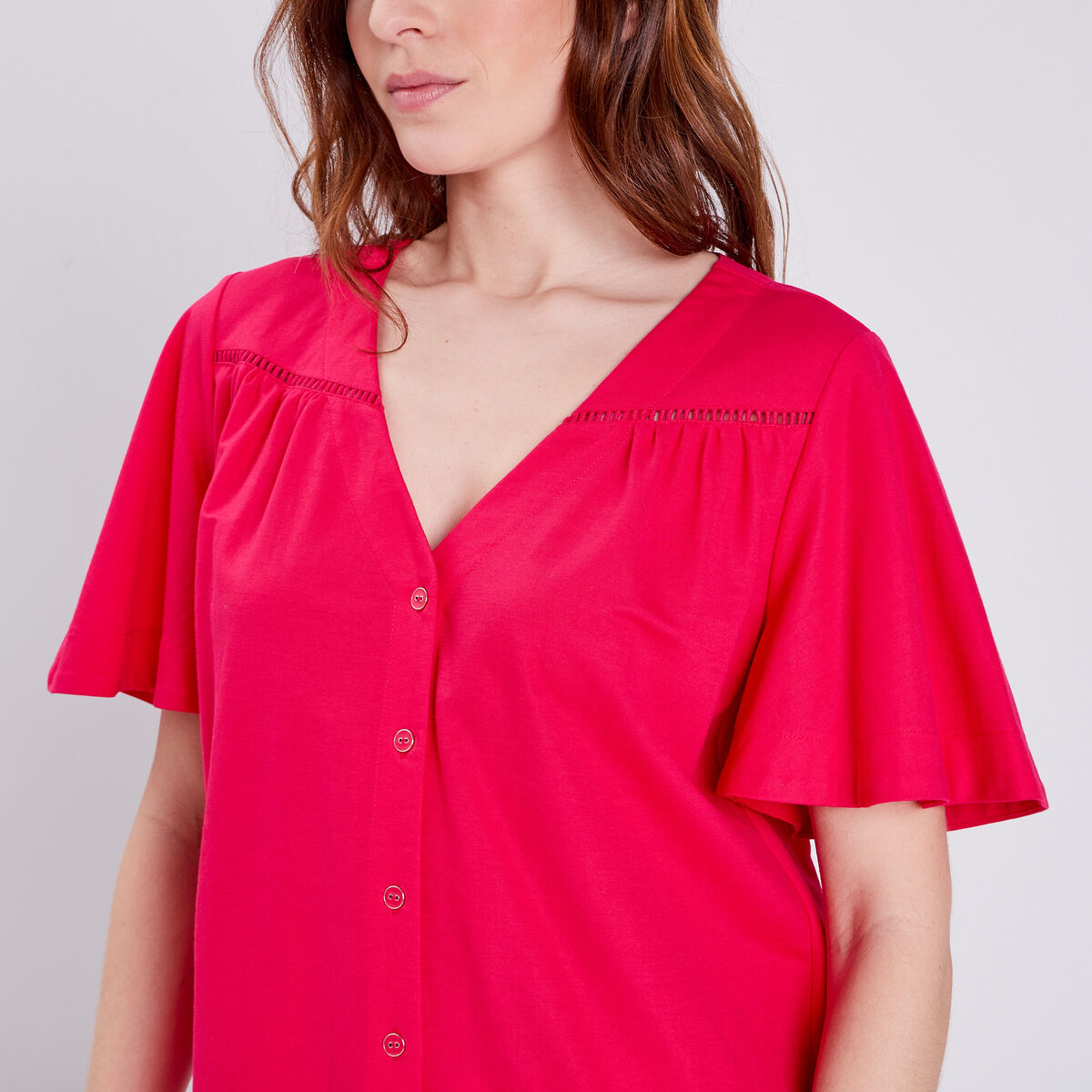 Blouse manches courtes rose fushia femme