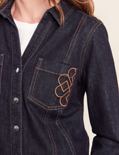 Chemise cintr&eacute;e en jean manches longues denim brut femme