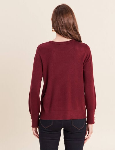 Pull droit col rond manches longues bordeaux femme