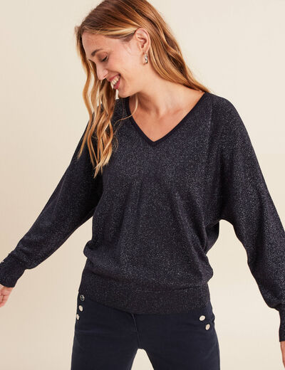Pull manches longues bleu fonc&eacute; femme