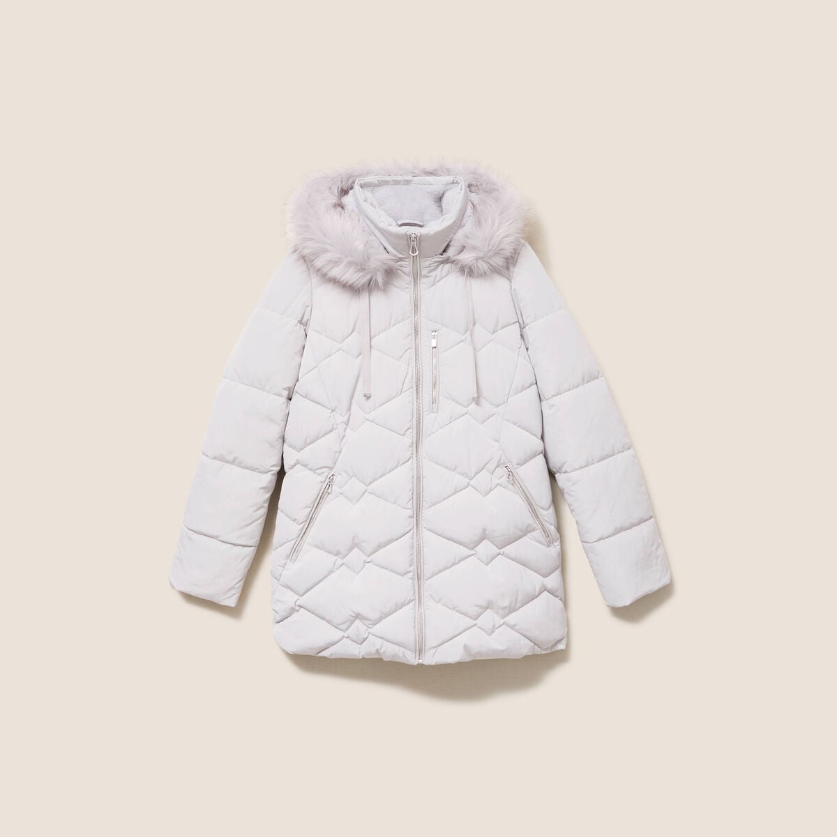 Doudoune d&eacute;perlante &agrave; capuche gris femme