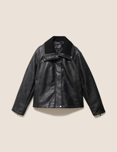 Veste ample col camionneur doubl&eacute;e noir femme