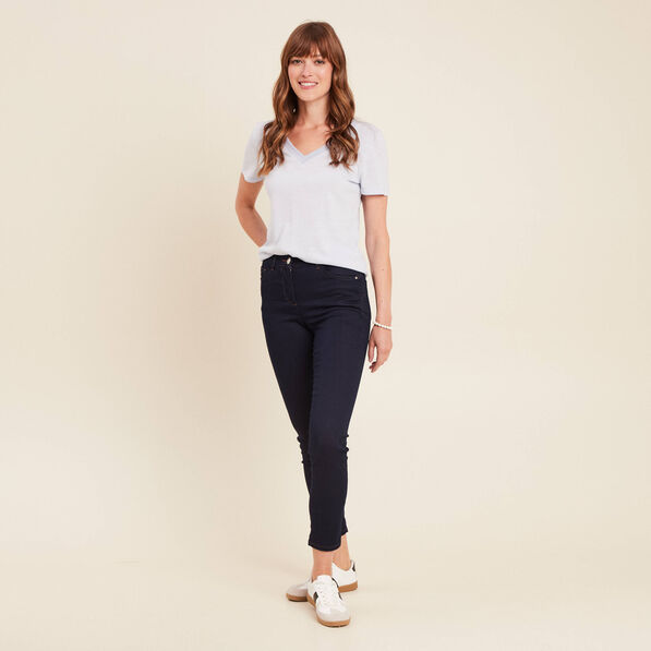 T-shirt manches courtes col en V bleu clair femme