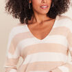 Pull col v beige femme