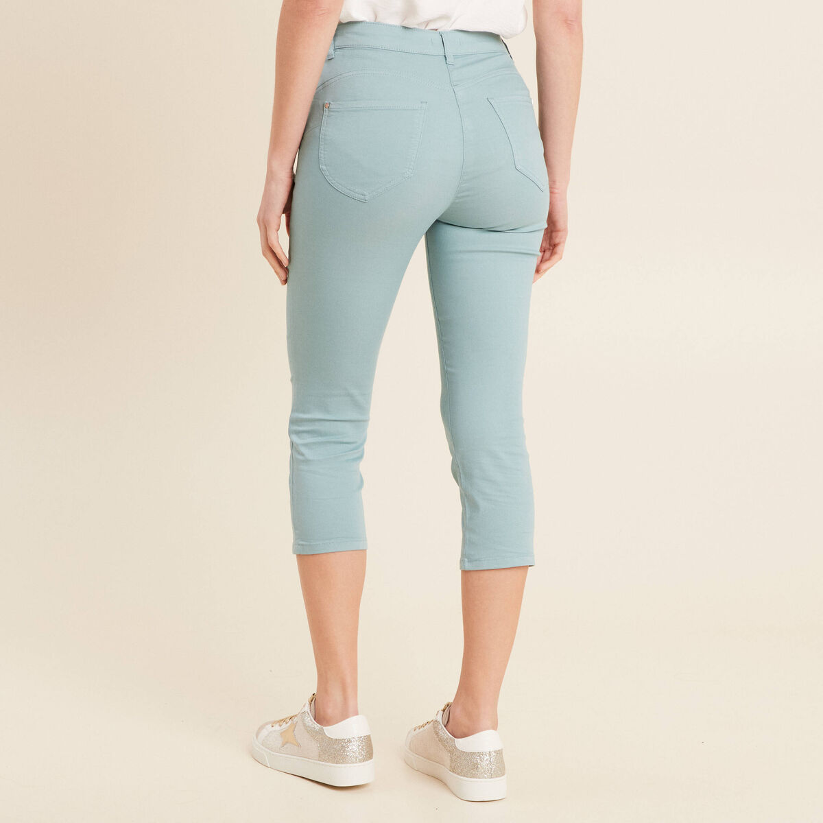 Pantacourt droit taille standard bleu canard femme